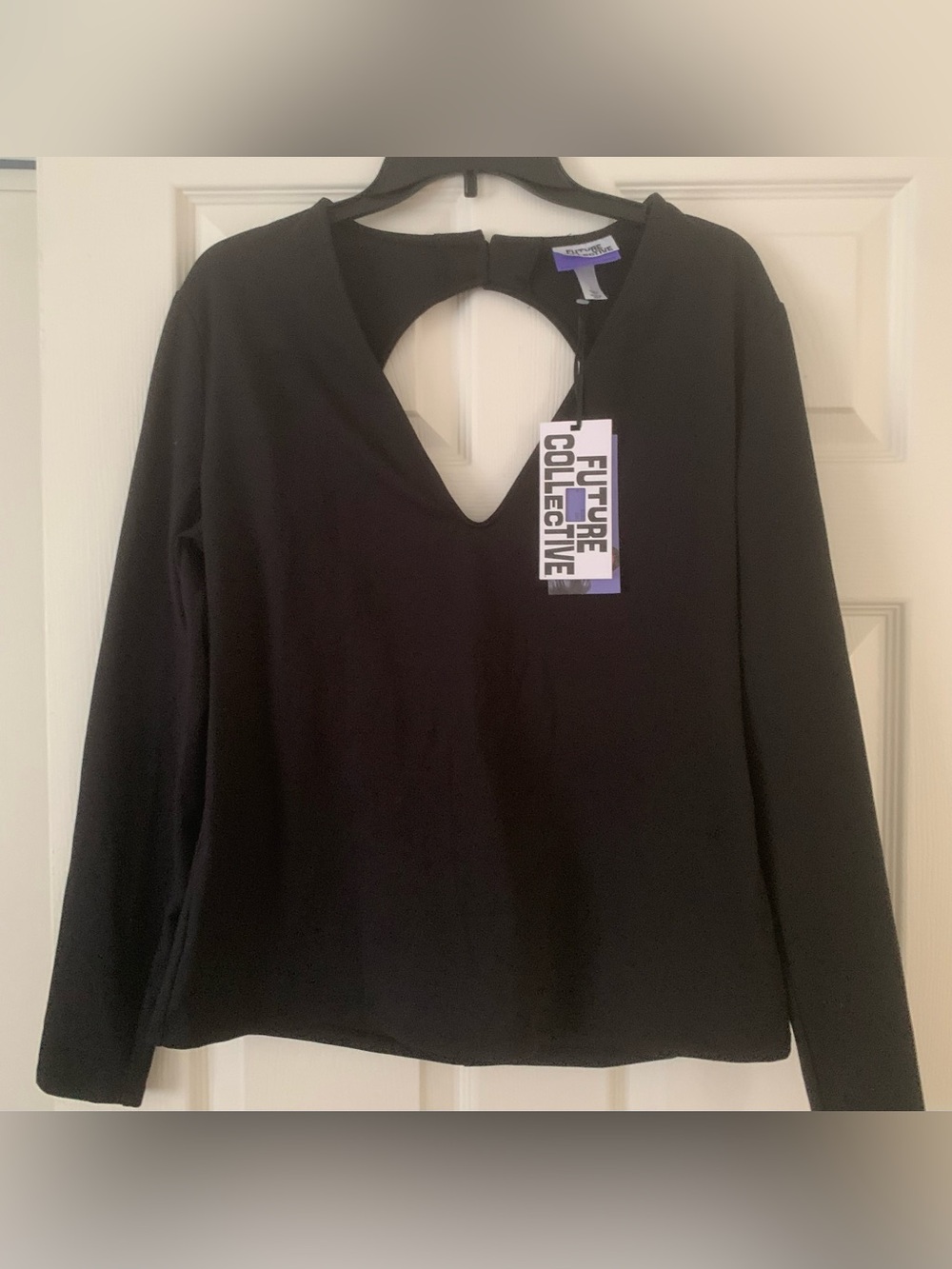 NWT Future Collective Black Long-Sleeve Keyhole Top